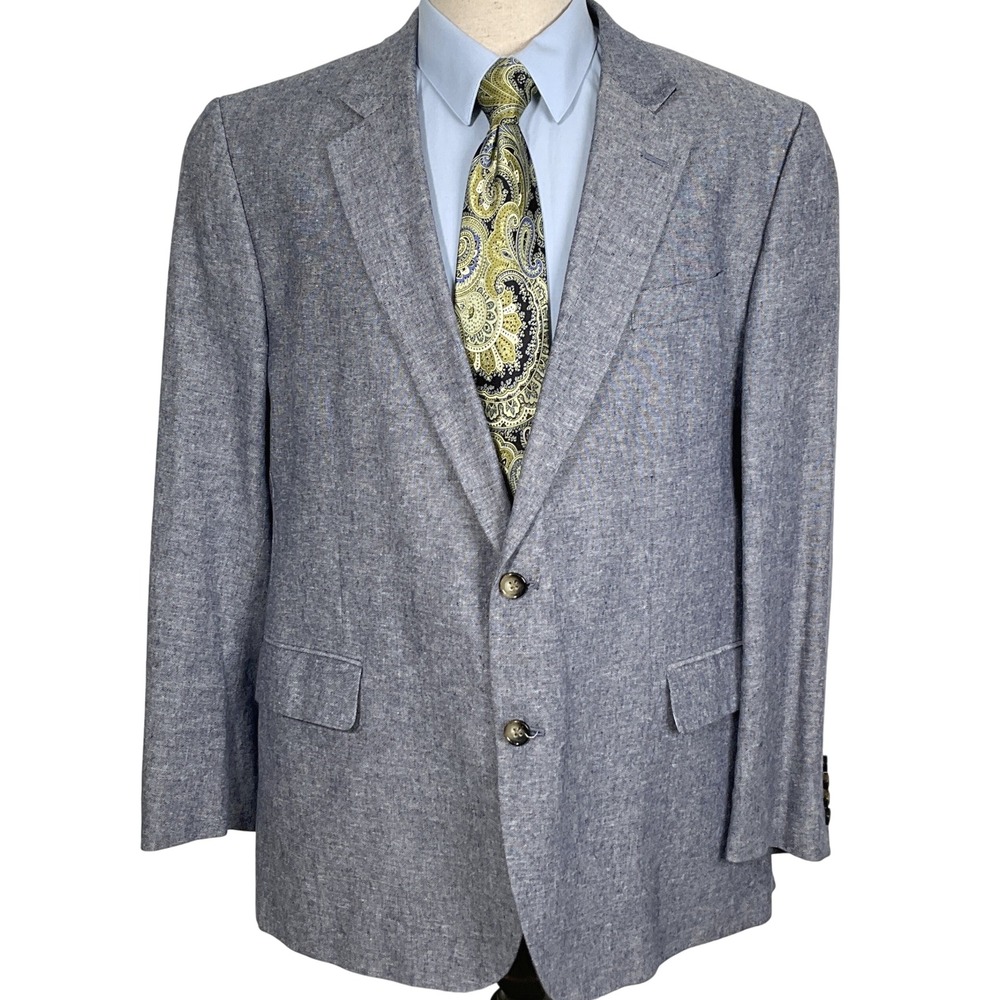 Stafford  Blazer Men 48R Blue Classic‎ Fit 2 Button Linen Blend Suit Jacket